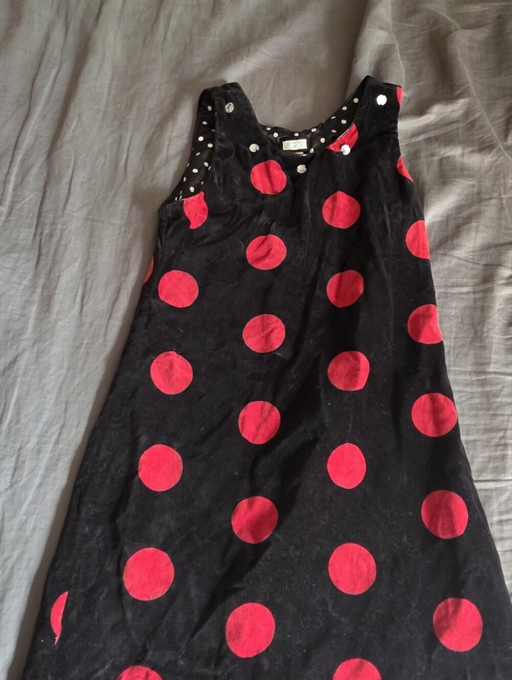 Vintage The Children's Place Black Velvet Red Polka Dot Holiday Dress Girls Sz14